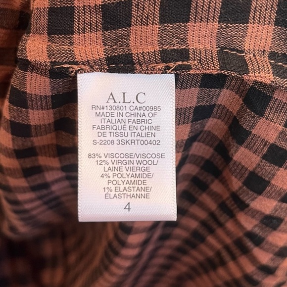 A.L.C. Eden Brown and Black Checked Wrap Midi Skirt Size 4 - Picture 7 of 7